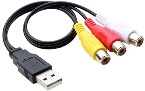 TERNCOEW Adattatori AV da USB a 3 RCA 0,25 metri, 3 jack femmina, splitter per installazioni con spazi limitati per PC, TV, collegamento cavo audio video composito USB