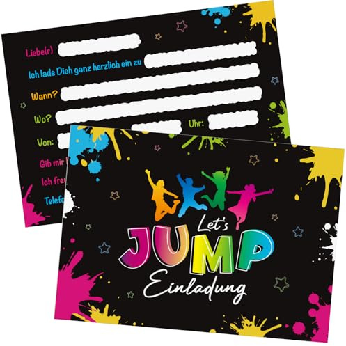 COMOOKA 12 Stücke Einladungskarten Jump Party Einladungskarten Kindergeburtstag Trampolin Einladung Jump Party Junge Mädchen Let´s Jump House Party Kinder