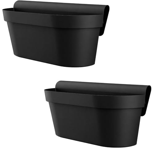 Engelland - 2 x Balkonkasten für Geländer & Zaun, Schwarz, Blumentopf mit Wasserspeicher, Blumenkasten zum EIN-Hängen, Balkontopf, Pflanzkasten, 49 x 20,5 x 23 cm, Außenbereich, Kunststoff