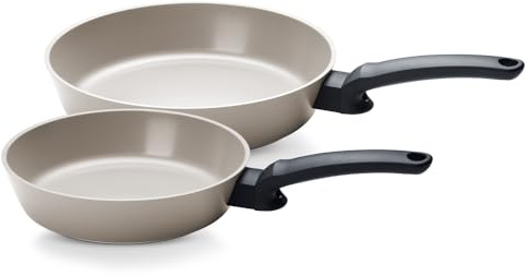 Fissler Ceratal® Evo Comfort Pfannen-Set 2-teilig (24 + 28 cm, Warmgrau) – Made in Germany, Keramikpfannen hergestellt ohne PFAS/PTFE, CookStar® Boden