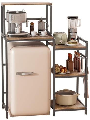 UDIYO 5-Tier Mini Fridge Stand, Kitchen Storage Rack with Shelves, Microwave Stand and Bakers Rack for Dorm Room, Utility Room and Office Black