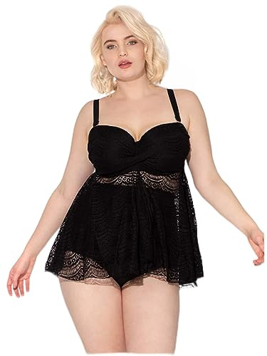 Smart & Sexy Damen Bandeau-Tankini mit Rüschen, Übergröße - Schwarz - 80DD