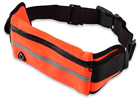 EmpireAthletics - Neopren Hüfttasche (Hüftumfang von 70-100 cm) für alle Smartphones mit Schlüsselfach, Kopfhöreranschluss und Steckschließe - Sport Jogging Bauchtasche Laufgürtel in ORANGE