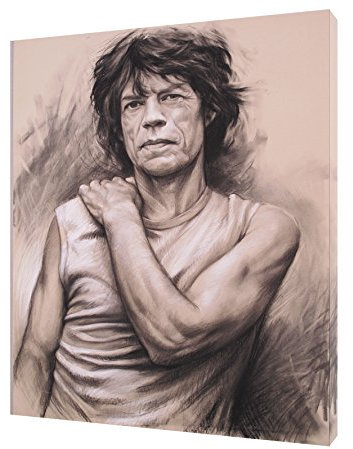 ARTSPRINTS Mick Jagger mit Anthrazit, weiche Pastellfarbe, auf gerahmter Leinwand, 30,5 x 20,3 cm, 18 mm tief