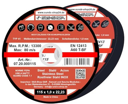 10 discos de corte de acero inoxidable para amoladora angular o de corte – 115 mm de diámetro del eje/INOX/discos flexibles