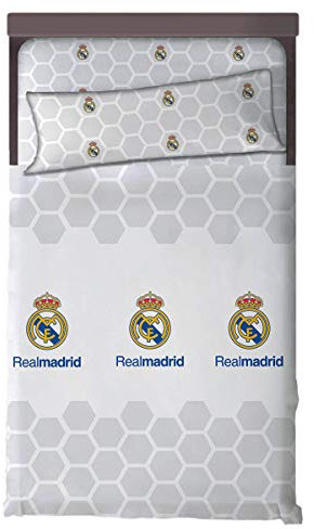 Real Madrid Referencia NI Juegos de sábanas y Fundas de Almohada Alfileres para faldón de Cama Textiles del hogar Unisex Adulto, Blanco, 090 cm