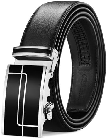 TANGCHAO Gürtel Herren Ledergürtel Ratsche Automatikschließe Business Anzug Gürtel 35mm Breit Schwarz Verbessertes Material 6-HEI-ZD 115CM