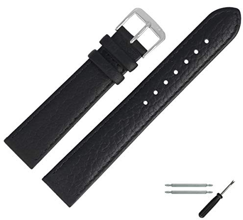 MARBURGER Uhrenarmband 14mm Leder Schwarz Silber Shrunk Prägung Mit Naht - Montage Set 6171410000120