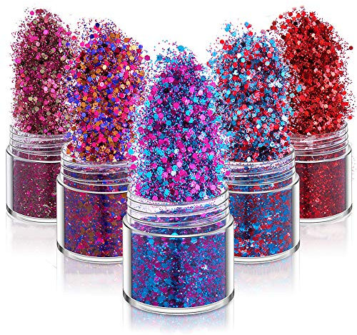 5 scatole olografiche Nail Art Glitter Superfine Festival Unghie Miste Paillettes Halloween Natale Viola