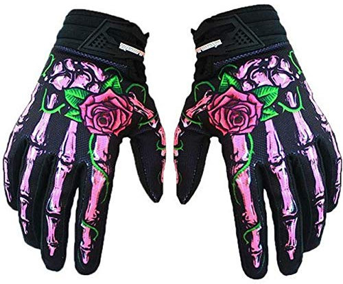 MYSdd Schädel Fahrradhandschuhe Vollfinger Silica Gel MTB Fahrradhandschuhe Outdoor Sport Fahrrad Motorradhandschuhe - Pink, L.