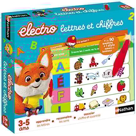 Nathan Nathan - Electro Lettres et Chiffres - Apprendre les Lettres, les Sons, Quantités - Jeu Educatif Electronique - 1 Stylo Sonore et Lumineux Inclus - Pour Enfants de 3 à 5 ans