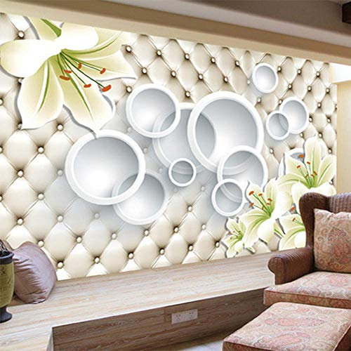 Moderne Einfache Lilie Blumen Kreis Soft Pack 3D Stereo Relief Wandbild Tapete Wohnzimmer Einstellung Raum Tv Hintergrund Wand 3D Fresko,400(W)*280(H)Cm