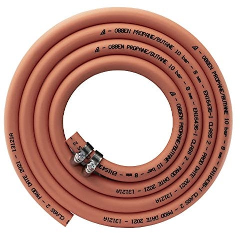 Orange Gas Pipe/Hose for Propane/Butane 2m + 2 Clips Date Stamped 2025 British Standard 8mm Hose Ideal for A BBQ