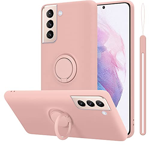 Cadorabo Hülle kompatibel mit Samsung Galaxy S21 Plus Schutzhülle TPU Silikon Case Liquid Design mit Ring Slim Kratzfest Liquidsilikon Microfaser Case Hülle für Galaxy S21 Plus in Rosa
