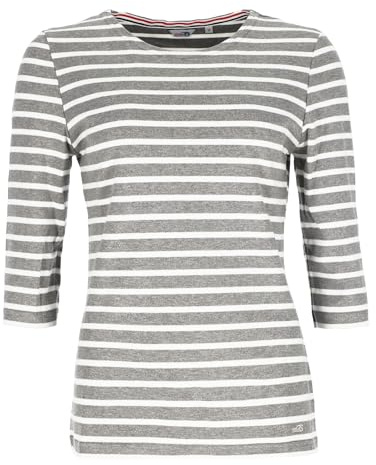 modAS Bretonisches Damenshirt mit 3/4-Arm - Streifenshirt Ringelshirt Basic Shirt Gestreift aus Baumwolle in Blaumelange/Weiß Größe 40