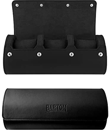 Barton Uhrenrolle aus Leder für 3 Uhren, praktischer Organizer für Reisen und Aufbewahrung, passend für klassische und intelligente Uhren (bis zu 46 mm), kompakt, langlebig, leicht, stilvoll, Schwarz