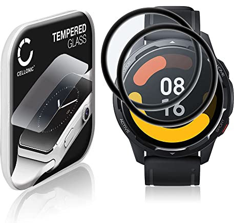 CELLONIC 2X Protector de Pantalla para Xiaomi Watch S1 Active (3D Full Cover, 0,33mm, 9H) - Cristal Templado Protector de Pantalla, Smartwatch Screen Protector, Cristal Protector