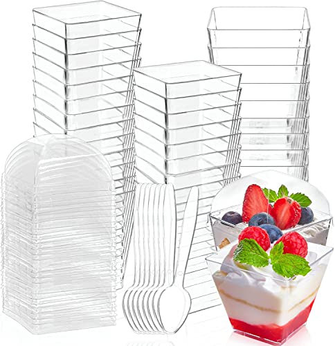 LWAIX Dessertbecher mit Deckel 50Stk Dessertgläser Plastik Dessertschalen Desserttassen Desserttasse Wiederverwendbar(4OZ/110-120ml)
