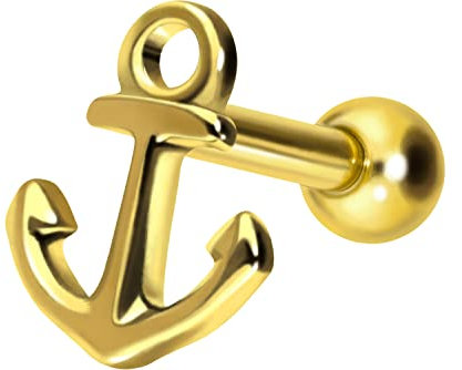PIERCINGLINE Titan Ohrpiercing mit Innengewinde ANKER Goldfarben 6 mm Stablänge Piercing Ohr Helix Tragus Lobe Farb & Größenauswahl
