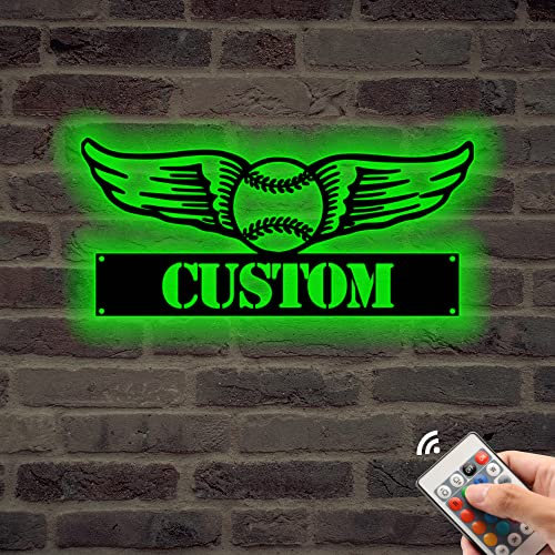 Personalisierte Name Fußball Lampe Baseball Billard Fußball Nachtlicht Sport Wand Kunst Name Metall Zeichen 16 Farben wechselnde LED Lampe mit Fernbedienung Baseball Spieler für Fußball Liebhaber