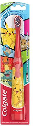 Colgate Brosse à dents à piles pour enfants avec poils extra doux, poignée plate, motif Pokémon, 1 pièce