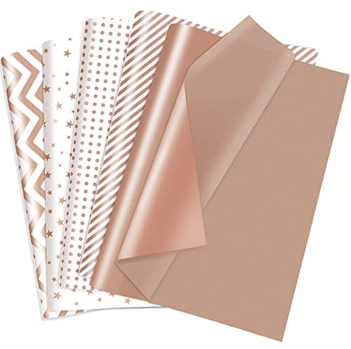 Larcenciel 50 Blatt Seidenpapier, 50x70cm Rosegold Seidenpapier für Geschenktüten und Geschenkverpackung, Metallisches Glitzer-Geschenkpapier für Geburtstage, Hochzeiten, Weihnachten, Feiertage