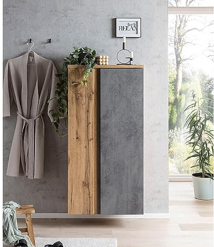 Lomadox Midischrank 65cm Wotan Eiche Nb. mit Beton Optik, B/H/T ca. 65/130/35 cm
