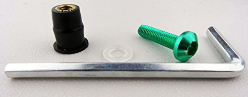 10er Set eloxierte Motorrad Aluminium Schrauben Innensechskant Linsenkopf mit Gummi grün mit Unterlegscheiben und gummigelagerte Kontermutter M6 x 20