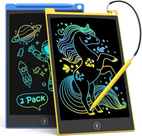 TECJOE 2 Pack LCD Writing Tablet, 10 Inch Colorful Doodle Board for Kids, Electronic Drawing Tablet Drawing Pads,Kids Travel Games Activity for Learning,Gifts for 3–6-Year-Old (Dark Blue and Yellow)