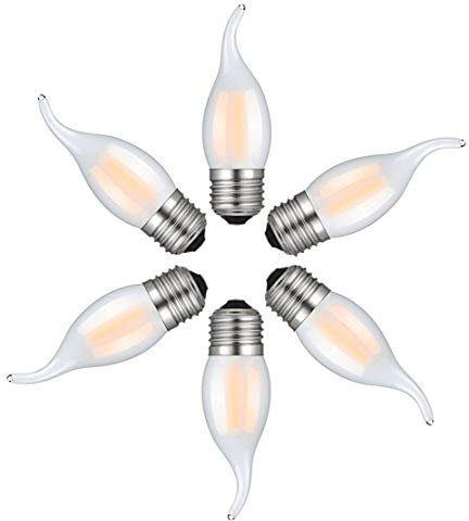 RANBOO Leuchtmittel E27 Kerzenform 4W / ersetzt 40W Halogenlampen / 400 Lumen/Warmweiß 2700K / 220-240V AC/LED Kerze E27 Flammen/Nicht Dimmbar/Glas Matt / 6er-Pack