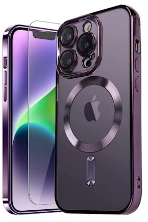 MH TECH Electroplated Case for iPhone 14 Pro Max Camera Lens Full Protection, Compatible with MagSafe Wireless Charging, Shockproof Soft TPU Phone Cover (Purple)