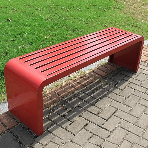 ERICAT Wetterfeste Gartenbank, Parkbank Ohne Rückenlehne für den Innenbereich, Outdoor Bank Metall, Ideal für Draußen und Drinnen, für Sitzplätze für 2–3 Personen (Color : Rosso, Size : 150cm/59.1in)