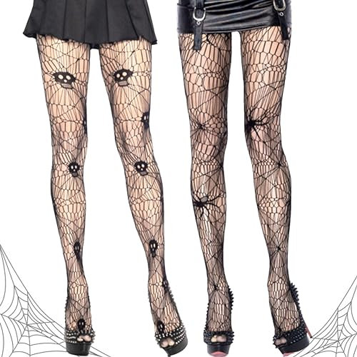 2 Paar Netzstrumpfhose Schwarz Halloween, Hohe Taille Mesh Strumpfhosen Strümpfe, Strumpfhose Spinnennetz Halloween, Schwarz Netzstrumpfhose Strumpfhosen für Halloween Fasching Karneval