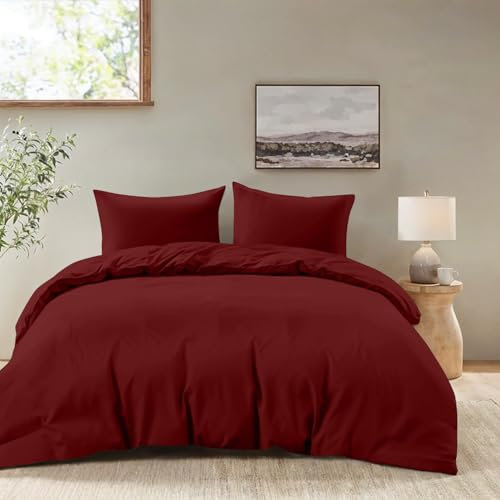 Dreamzie - Bettwäsche Set 240x220 cm mit 2 Kissenbezügen 80x80 cm Burgunderrot - Bettbezug 240x220 Erwachsene aus 100% Mikrofaser - Zertifiziert ohne Chemikalien (Oeko TEX)
