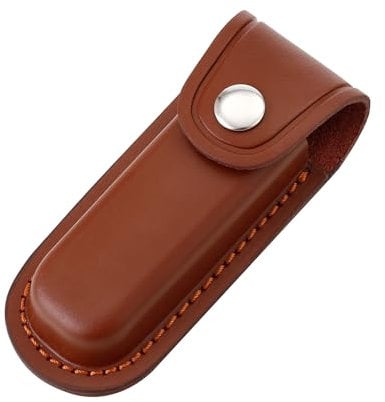 Pocket Knife Sheath, 4 Folding Pocket EDC Knife Case, Portable Pouch Knife Leather Holster with Snap Closure and Belt Loop, Accessory for Outdoor Climbing, Camping, Cycling and Hiking, Brown