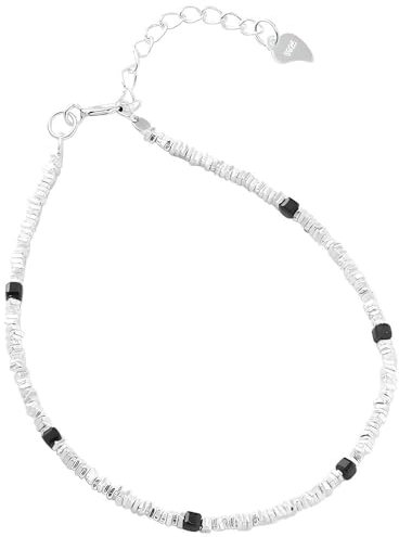 NicoWerk Bracciale da donna in argento Sterling 925, sottile, filigrana lucida, con pietra nera, elegante, elegante e discreto, avvolto SAB272