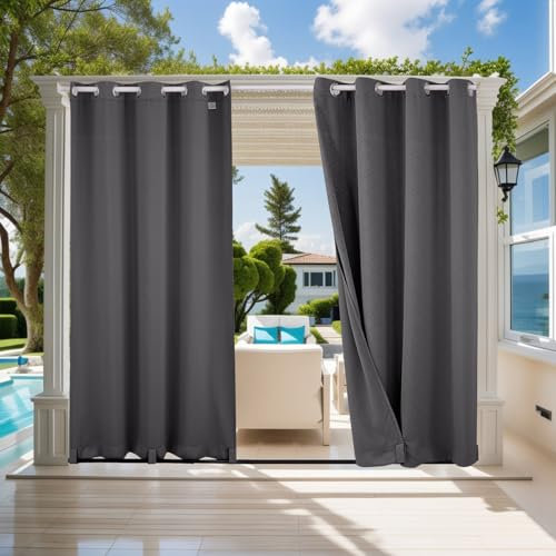 ele ELEOPTION Rideau Extérieur Imperméables Protéger Contre UV Isolants Thermiques, avec Perforations, Adaptés aux Jardins, Terrasses, Pergola, Balcons, Texturé 3D Gris Foncé, 2 Pièces / 132 X 240cm