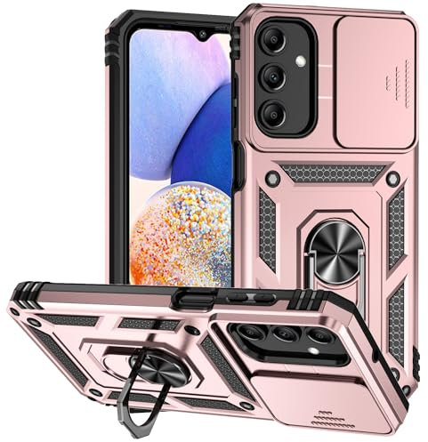XINYEXIN Kameraschutz Handyhülle für Samsung Galaxy A55 5G Hülle mit 360 Grad Metal Ring Ständer Stoßfest Schutzhülle Hard Case Sliding Camera Cover - Roségold