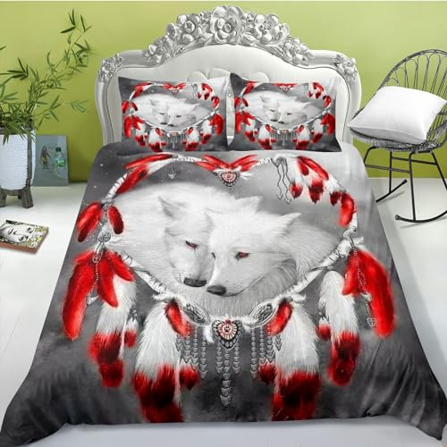 FABTOP Wolf Bettwäsche 135x200, Tier Wolf Mond Kinder Bettbezug Set, Thema Wolf Bettwäsche-Sets, Galaxy Wolf Bettwäsche-Set, Wolf-Motiv Bettwäsche Mit 2 Kissenbezug (8,135x 200 cm)