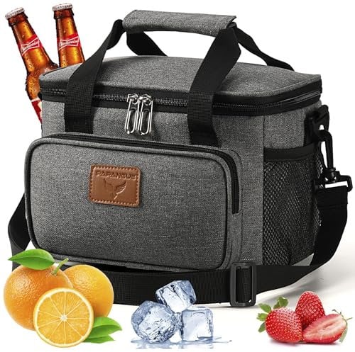 papangue Soft Insulated Cooler Bag 6.3 Litres Lunch Bag Work Camping School Sports Beach (Grey)