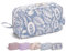 Narwey Kulturtasche Damen Kosmetiktasche Make up Tasche Damen Kulturbeutel Schminktasche Kleine, Makeup Tasche Makeup Bag (Blaues Blatt,Groß)
