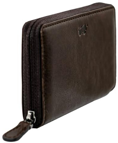 BRAUN BÜFFEL - Herren RFID Reißverschluss Kartenetui Arezzo - 9 Kartenfächer aus echtem Rindleder Schlichtes Design - Edles Braun