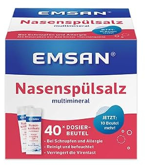 Emsan® Sal de enjuague para ducha nasal, limpieza suave y profunda de la nariz, compatible con homeopatía, 40 bolsas de 2,5 g, a partir de 6 años