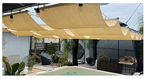 Rygcrud Pergola Rétractable Toile D'ombrage Voile Ondulée, Auvent De Terrasse Extérieur - Fil Coulissant Ombrage en Tissu Système, Auvent De Toit pour Terrasse Treillis en Bois, Perméable(1.5x5m)