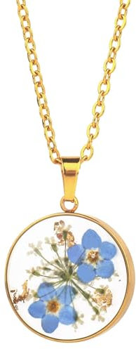 Zeayebsr schmuck damen,Vergissmeinnicht und Gepresste Wildblume Halskette,Gold gepresste Blume Halskette,Personalisierte handgefertigte Halsketten, Echte Blume Halskette, Abschiedsgeschenk