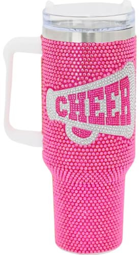 SEM LIFE 1,2 l Strass Bling Tumbler (Cheer) mit Griff und Strohhalm, Edelstahl und doppelwandig isoliert