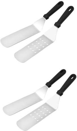 4 Piezas tornero Kit Barbacoa Utensilios Kit Utensilios para Barbacoa raspador de espátula de Plancha espátulas de Plancha para Tapas Planas Aleta de panqueque raspador de Plancha BESPORTBLE