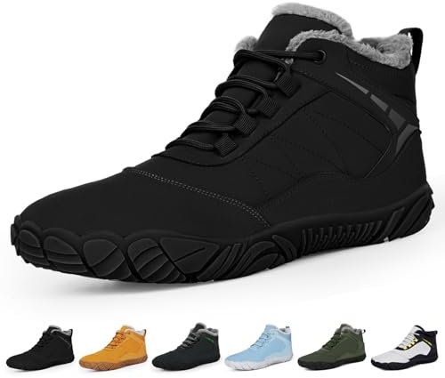 RUYI Winter Barfußschuhe Damen Herren Barfussschuhe Warm Gefüttert Winterschuhe Wasserabweisend Traillaufschuhe Bequem Winterstiefel mit Breite Zehenbox