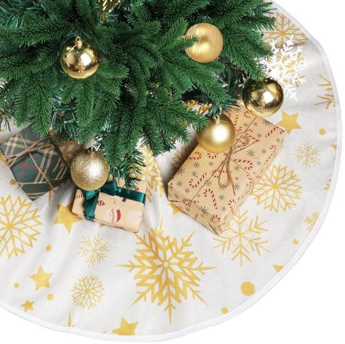 KIKISML Gonna Albero di Natale, Tappeto per Albero Di Natale per Albero di Natale, Tappetino Base per Albero di Natale, 90cm 36inch, Fiocco di Neve Dorato
