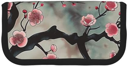 LRHCNZDCP Japanisches Federmäppchen aus Leinen, Motiv: Frühlingspflaume, Blumenmuster, 1 Stück, Make-up-Tasche, Gadget-Stifttasche, Stiftebox mit Reißverschluss, Schwarz , Einheitsgröße, Schulranzen